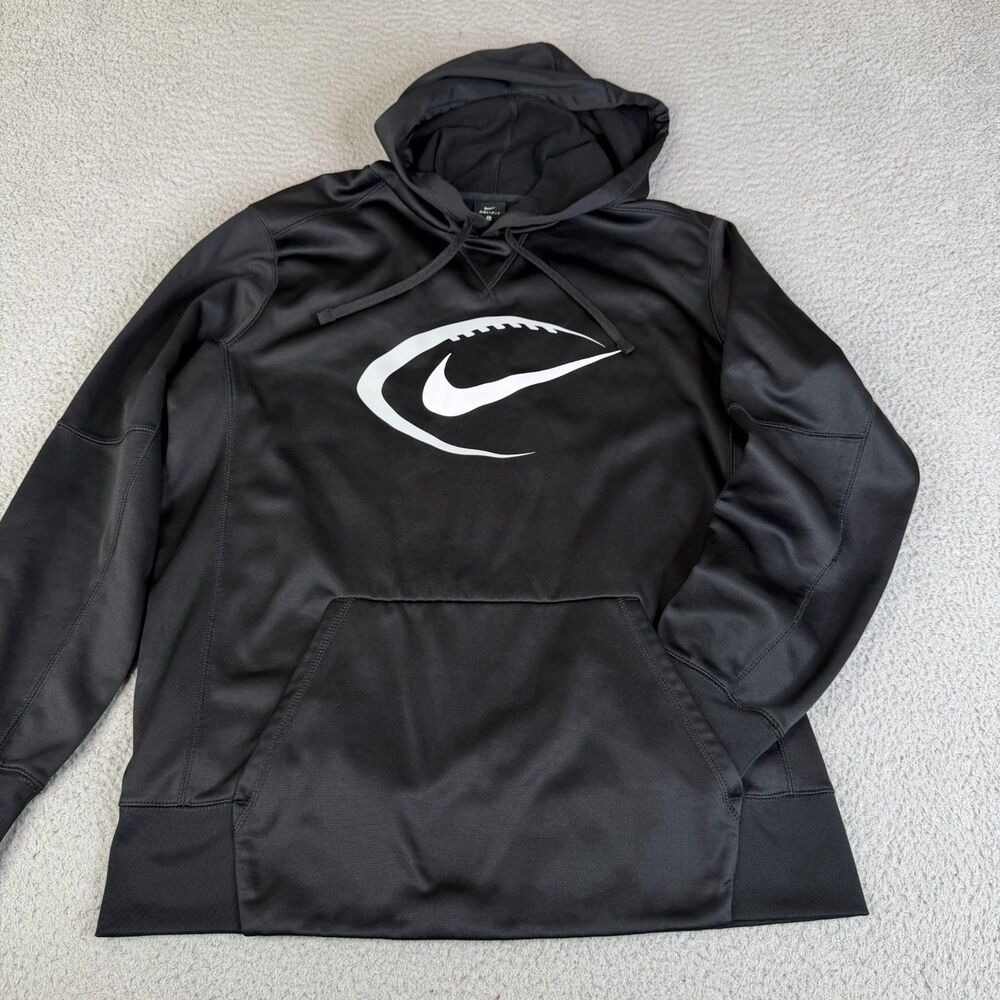 NIKE Football Hoodie Mens L Black Pullover Dri Fit Fleece Performance Athletic
